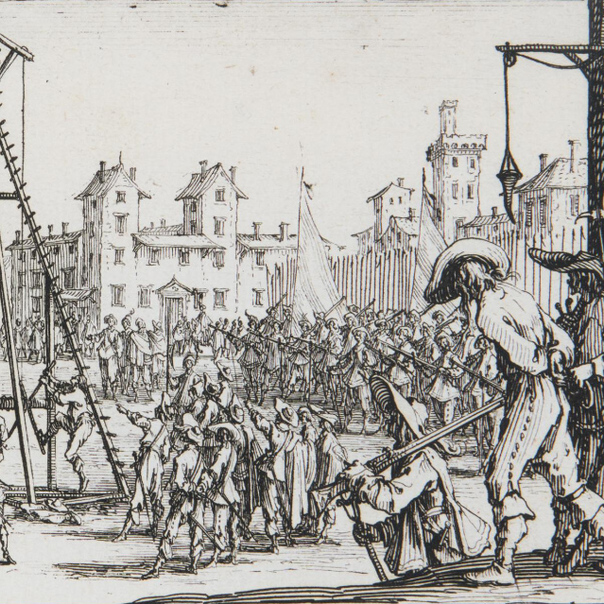 Jacques Callot, Der Wippgalgen, Blatt 10 der Serie Les Grandes Misères de la guerre, Paris 1633.