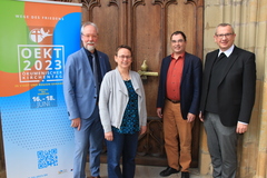 Ökumenischer Kirchentag Osnabrück - Programm jetzt online: Stellten das Programm für den OEKT2023 vor (v.l.) Dr. Joachim Jeska, Dr. Stephanie van de Loo, Günter Baum und Dr. Martin Schomaker.