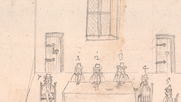 : Federzeichnung des Osnabrücker Handschlages aus dem Bericht Georg Achaz Hehers, 6. August 1648.